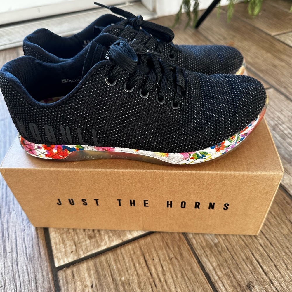 NoBull trainers black floral size 8